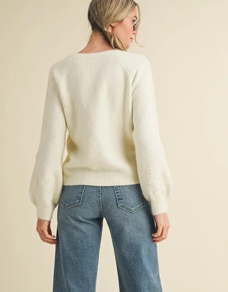 509 Broadway Floral Knit Puff Sleeve Sweater