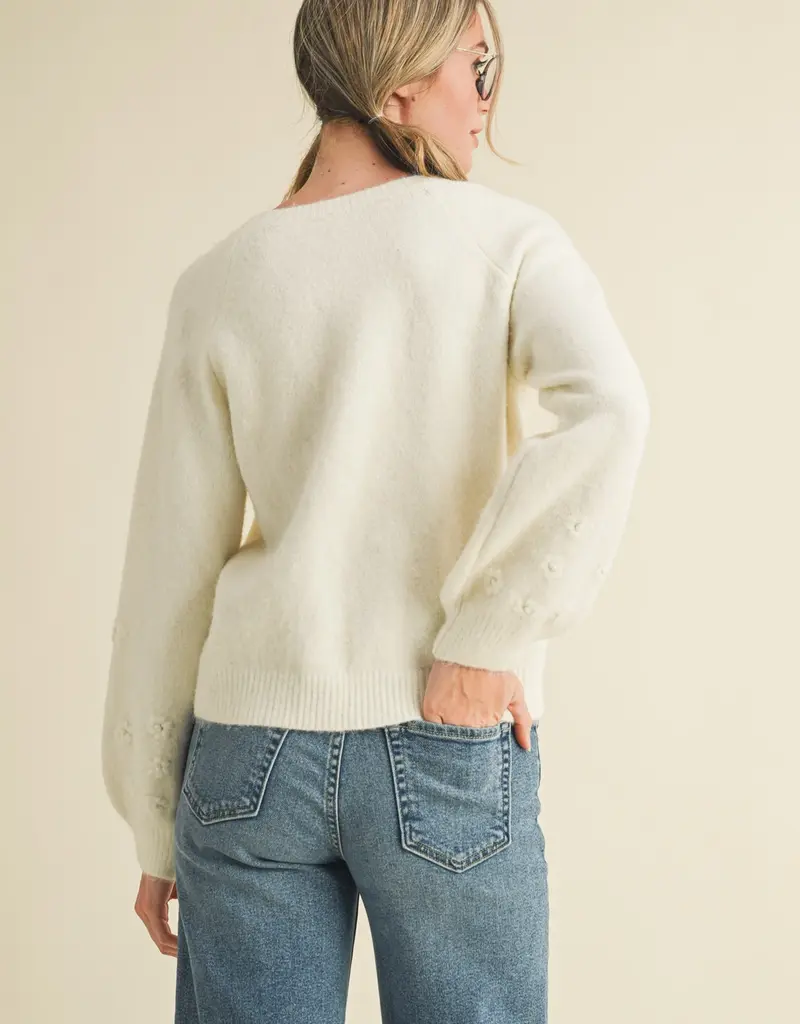 509 Broadway Floral Knit Puff Sleeve Sweater