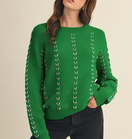 509 Broadway Embroidered Long Sleeve Pullover Sweater