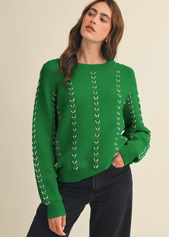 509 Broadway Embroidered Long Sleeve Pullover Sweater