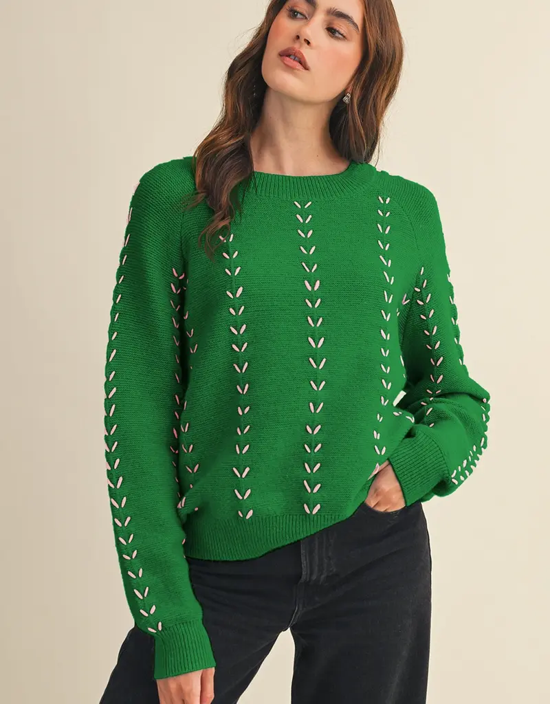 509 Broadway Embroidered Long Sleeve Pullover Sweater