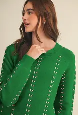 509 Broadway Embroidered Long Sleeve Pullover Sweater