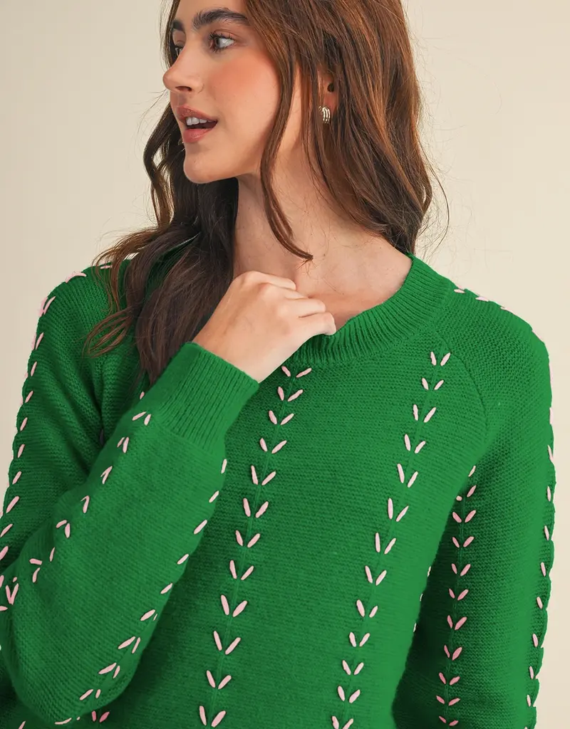 509 Broadway Embroidered Long Sleeve Pullover Sweater