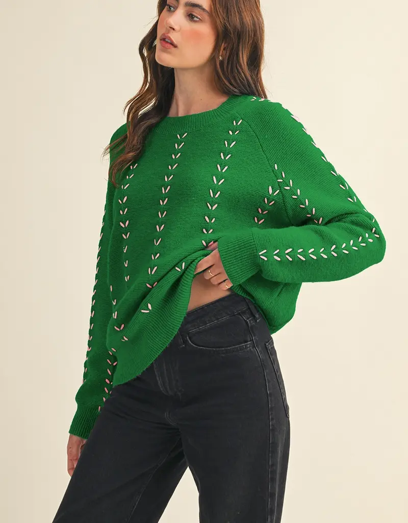 509 Broadway Embroidered Long Sleeve Pullover Sweater