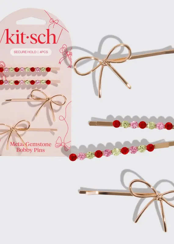 509 Broadway Holiday Gemstone and Bow Bobby Pins 4pc