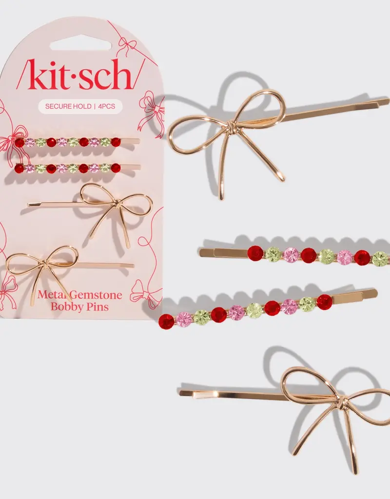 509 Broadway Holiday Gemstone and Bow Bobby Pins 4pc