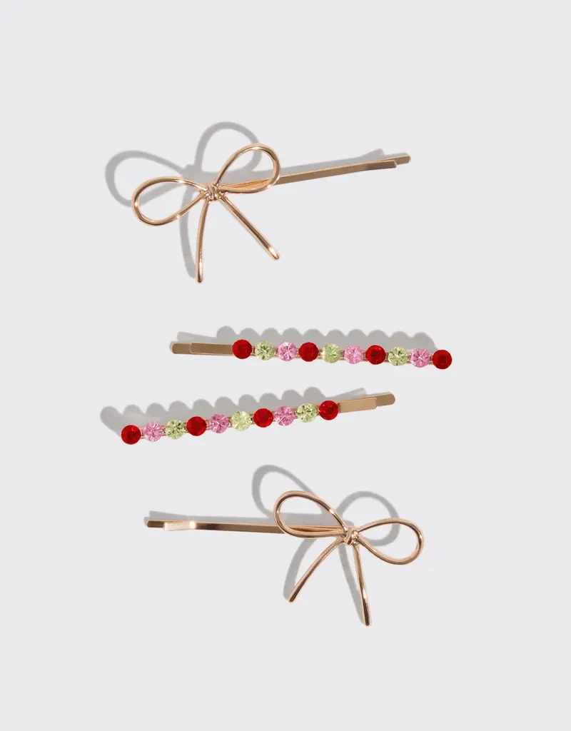 509 Broadway Holiday Gemstone and Bow Bobby Pins 4pc