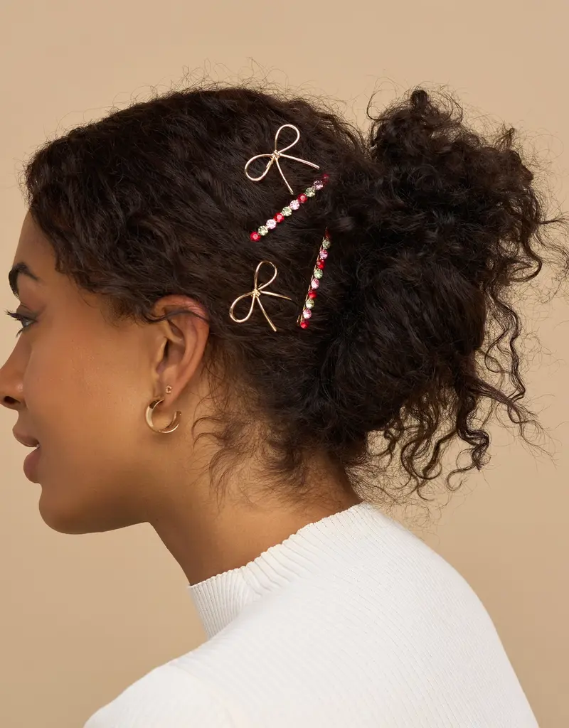 509 Broadway Holiday Gemstone and Bow Bobby Pins 4pc