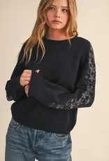 509 Broadway Floral Detail Sleeve Sweater
