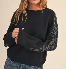 509 Broadway Floral Detail Sleeve Sweater