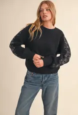 509 Broadway Floral Detail Sleeve Sweater