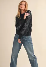 509 Broadway Floral Detail Sleeve Sweater