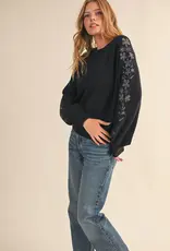 509 Broadway Floral Detail Sleeve Sweater