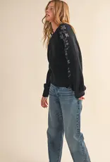 509 Broadway Floral Detail Sleeve Sweater