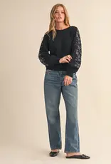 509 Broadway Floral Detail Sleeve Sweater