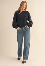 509 Broadway Floral Detail Sleeve Sweater