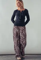 509 Broadway Ribbed Henley Long Sleeve Top