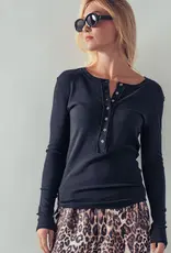 509 Broadway Ribbed Henley Long Sleeve Top