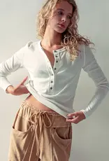 509 Broadway Ribbed Henley Long Sleeve Top