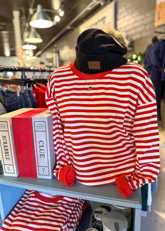 509 Broadway Crew Neck L/S Stripe Top