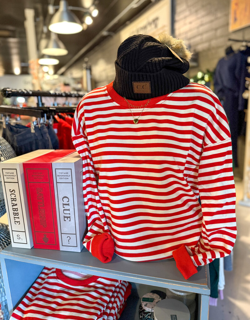 509 Broadway Crew Neck L/S Stripe Top