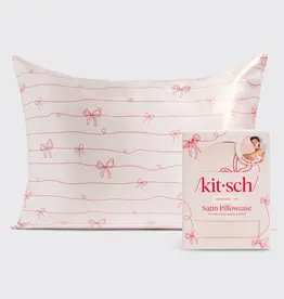 Kitsch Standard Satin Pillowcase |Striped Bows|