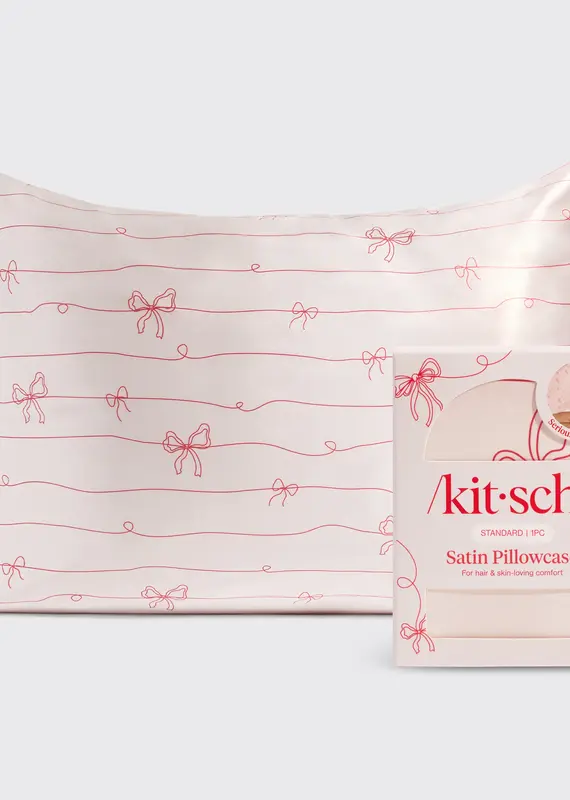 Kitsch Standard Satin Pillowcase |Striped Bows|