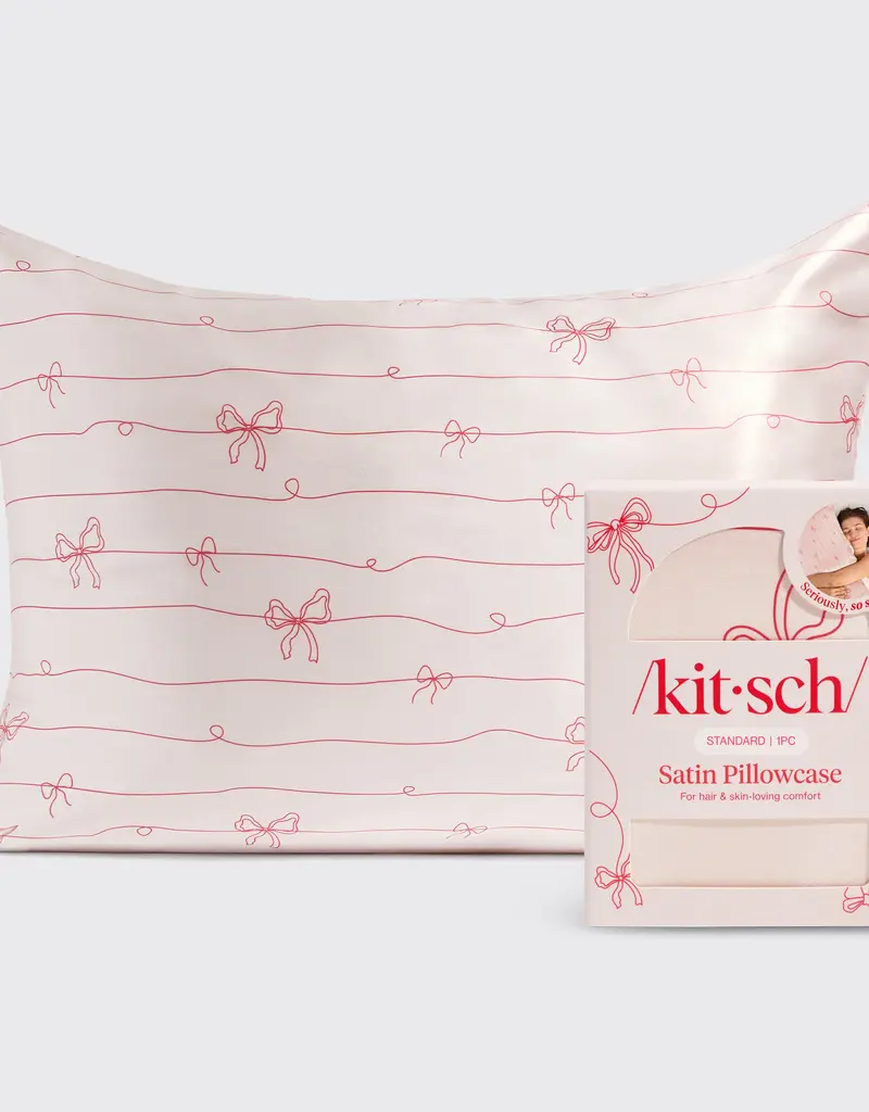 Kitsch Standard Satin Pillowcase |Striped Bows|