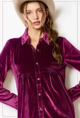 509 Broadway Velvet Button Down Collar Dress