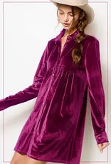 509 Broadway Velvet Button Down Collar Dress