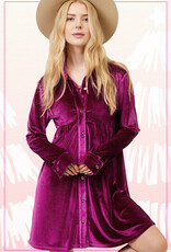509 Broadway Velvet Button Down Collar Dress