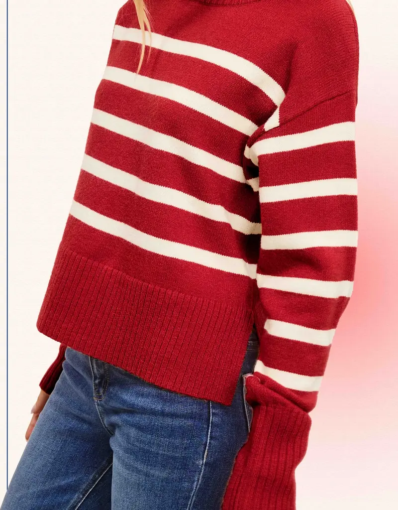 509 Broadway Stripe Mock Neck Dolman Sweater