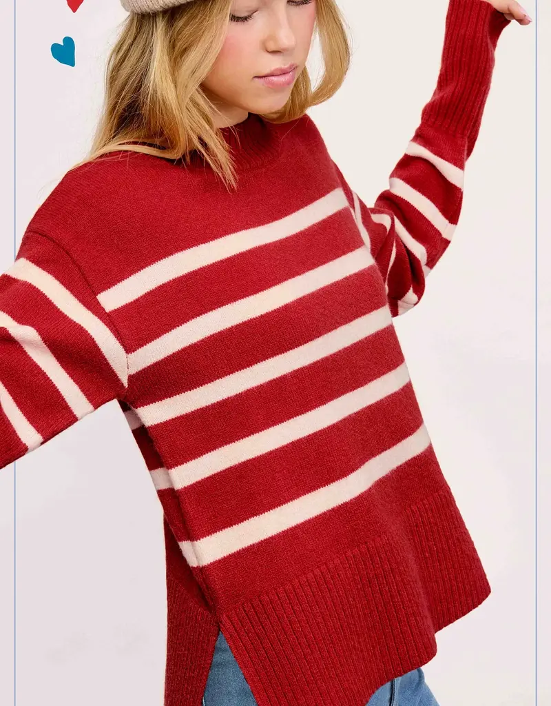509 Broadway Stripe Mock Neck Dolman Sweater