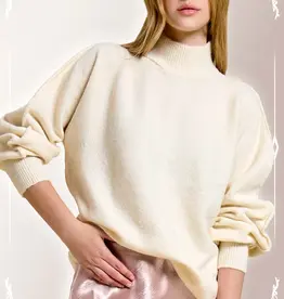 509 Broadway Balloon Sleeve Mock Neck Sweater
