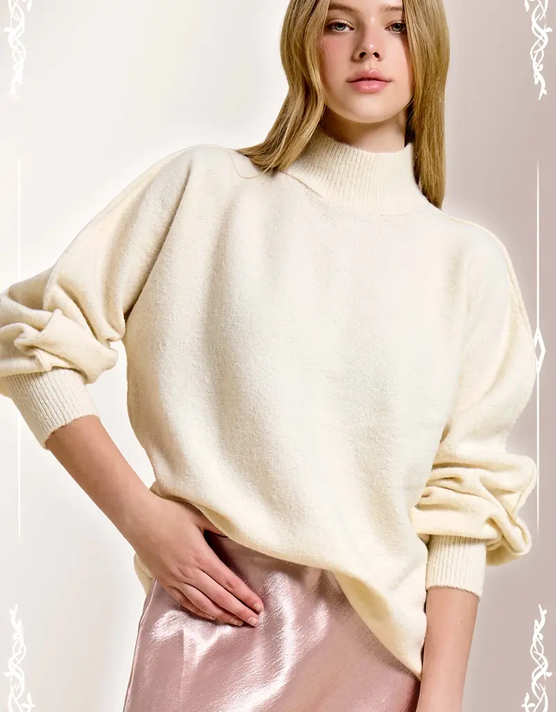 509 Broadway Balloon Sleeve Mock Neck Sweater