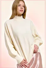 509 Broadway Balloon Sleeve Mock Neck Sweater