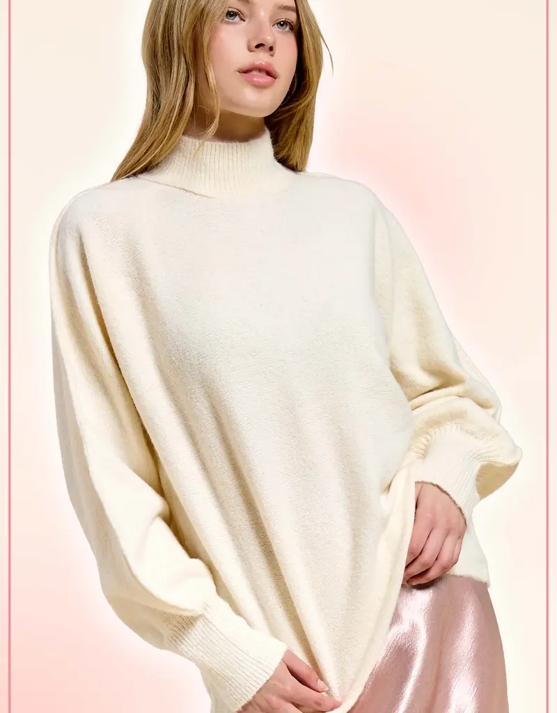 509 Broadway Balloon Sleeve Mock Neck Sweater