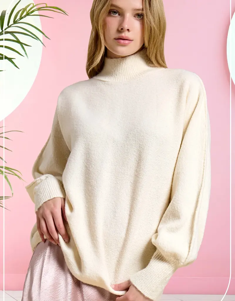 509 Broadway Balloon Sleeve Mock Neck Sweater