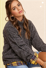 509 Broadway Balloon Sleeve Mock Neck Sweater