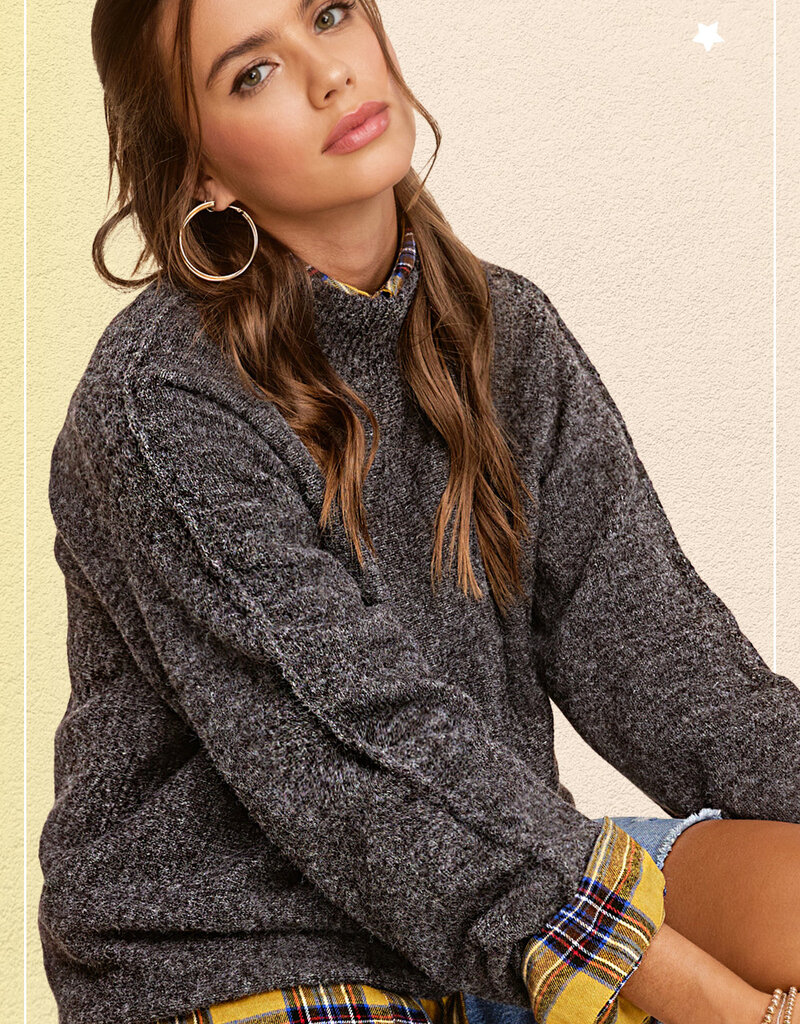 509 Broadway Balloon Sleeve Mock Neck Sweater