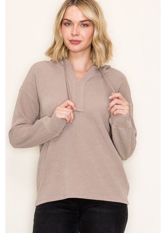 509 Broadway Solid Textured Hoodie Pullover