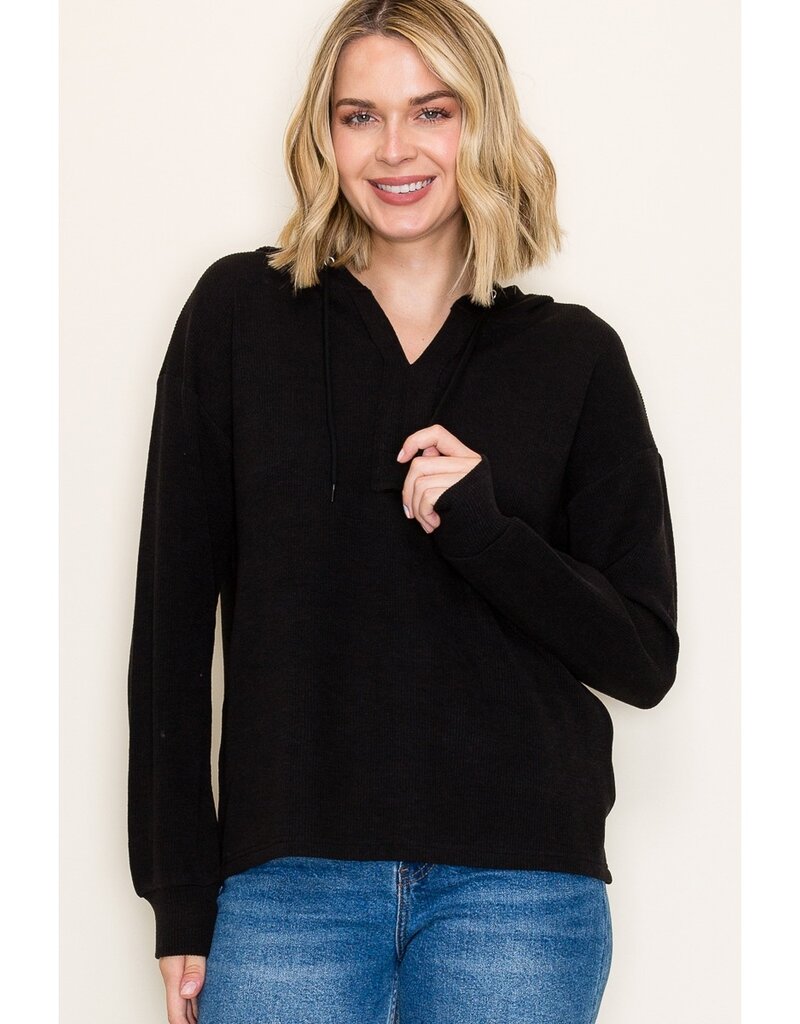 509 Broadway Solid Textured Hoodie Pullover