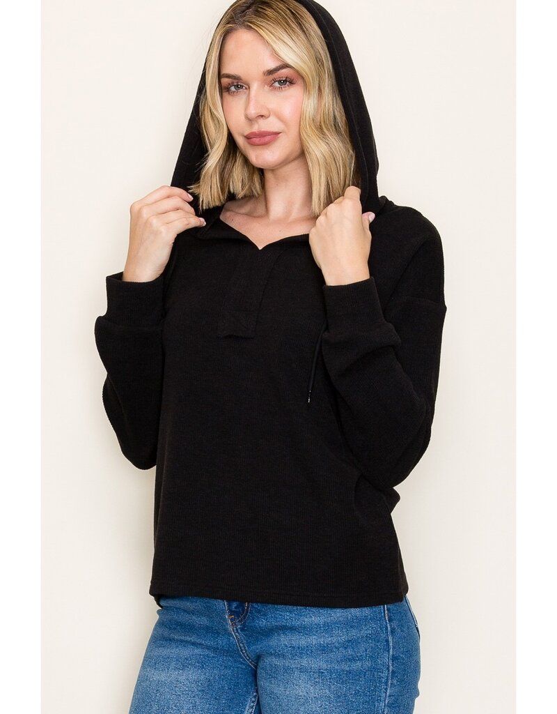 509 Broadway Solid Textured Hoodie Pullover