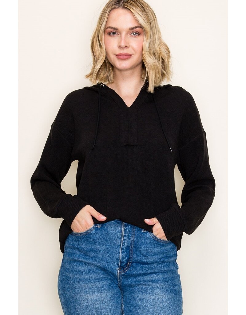 509 Broadway Solid Textured Hoodie Pullover