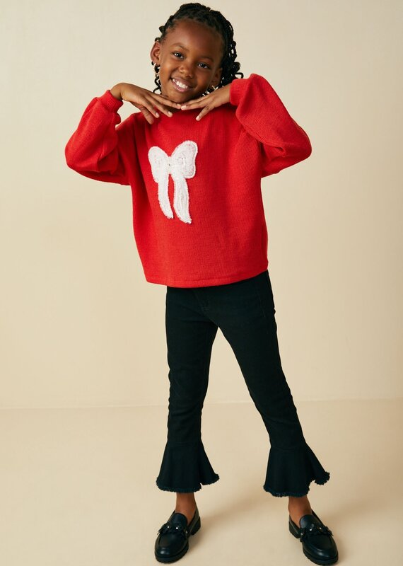 509 Broadway Girls Lace Beaded Bow Top