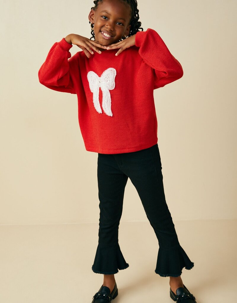 509 Broadway Girls Lace Beaded Bow Top