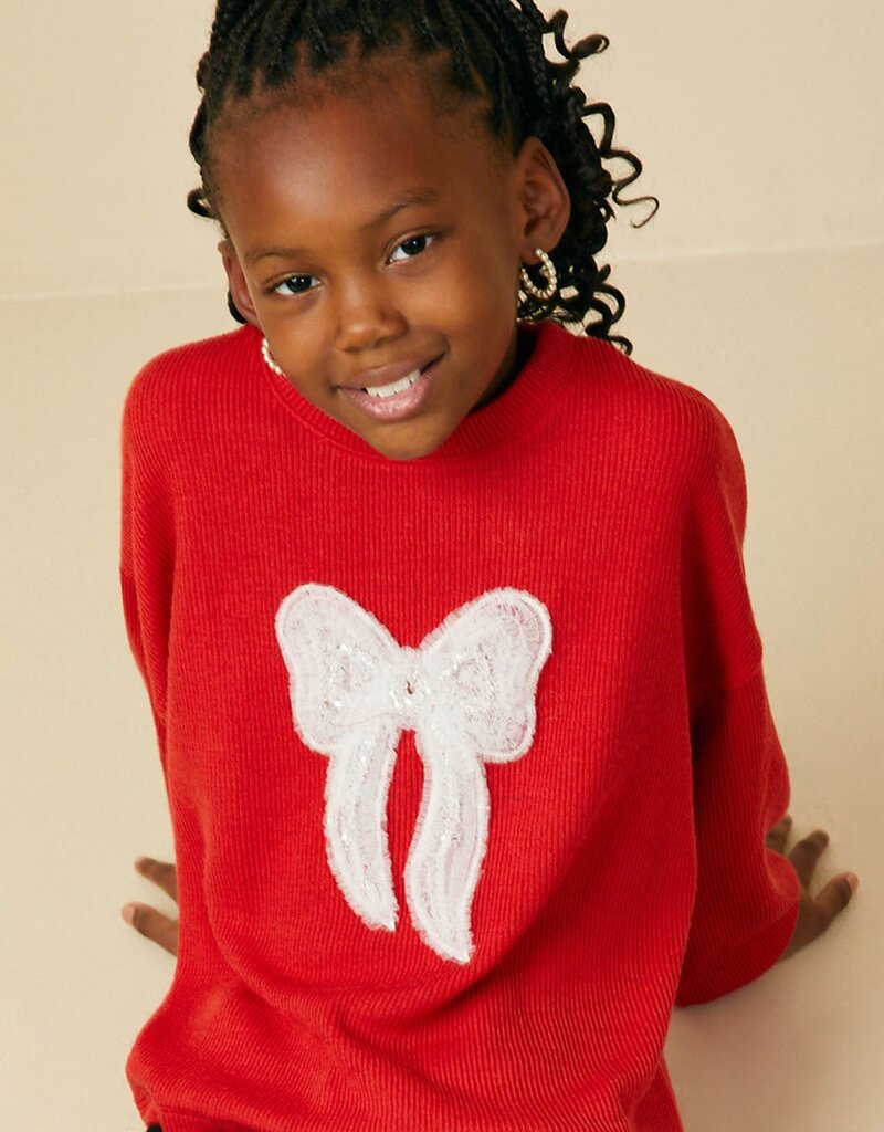 509 Broadway Girls Lace Beaded Bow Top