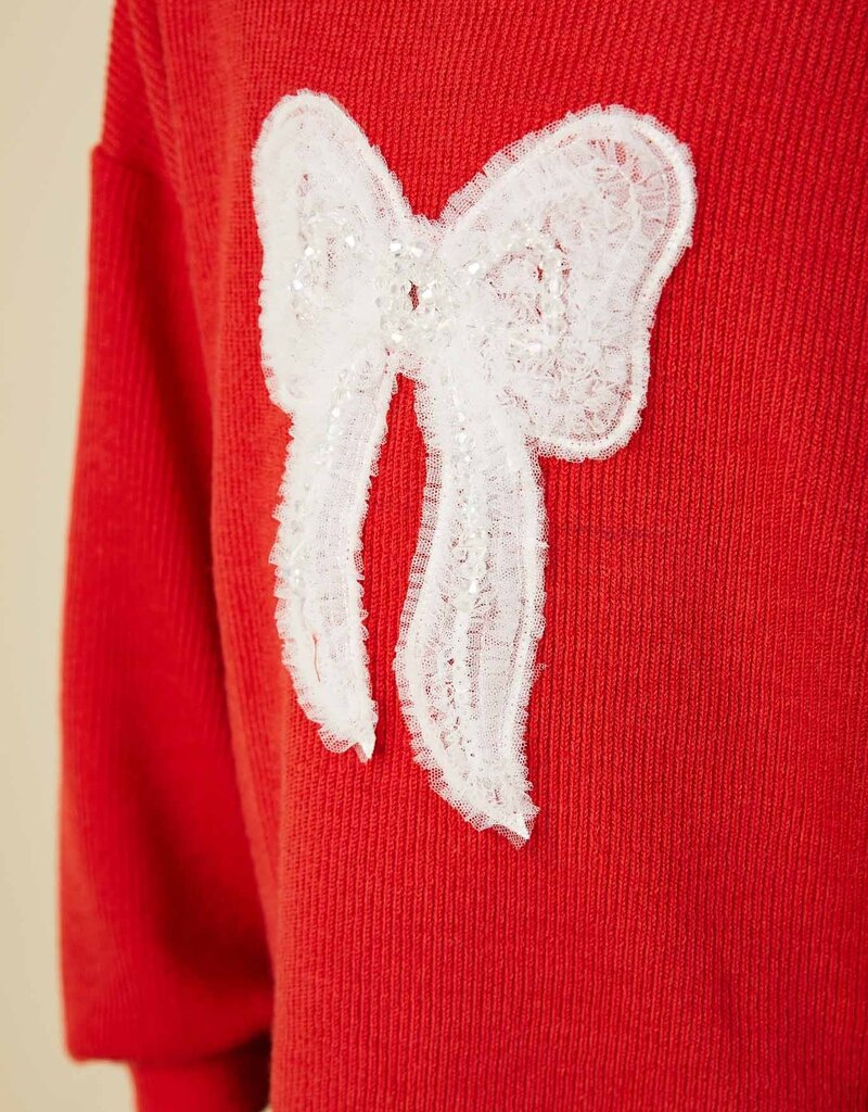 509 Broadway Girls Lace Beaded Bow Top