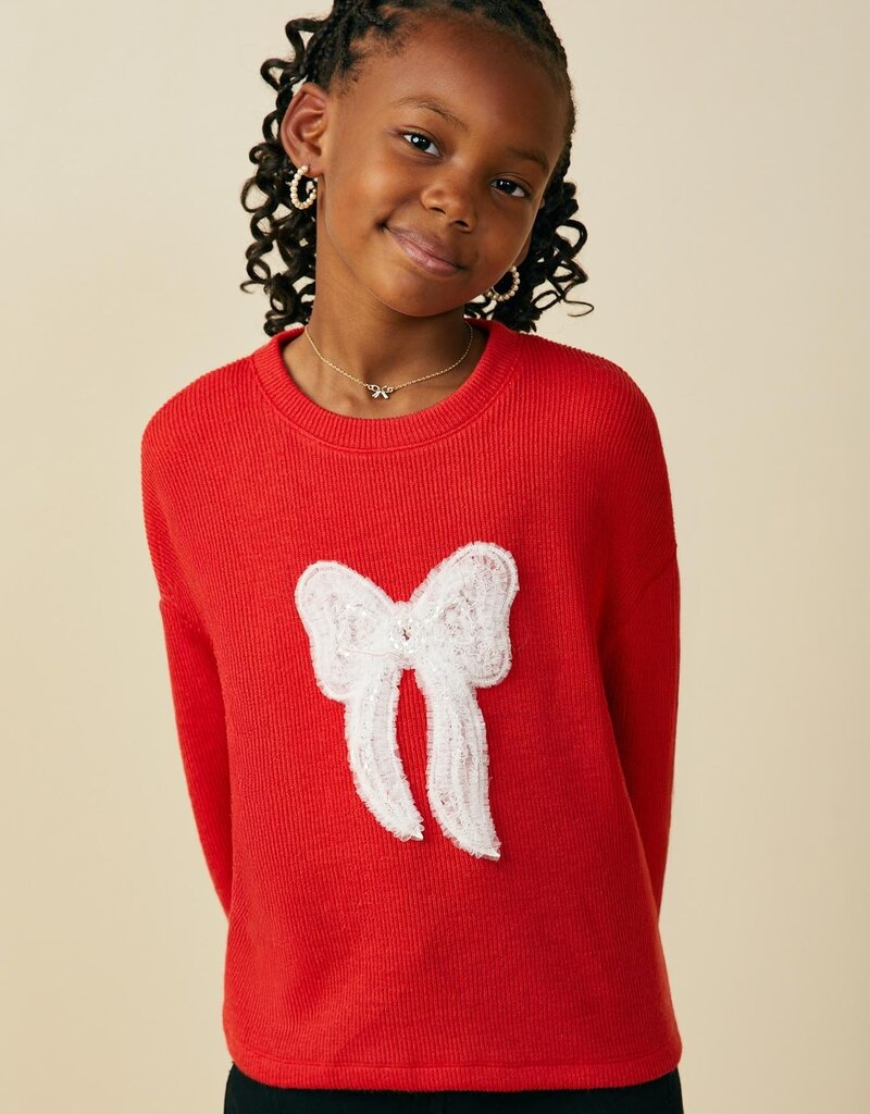 509 Broadway Girls Lace Beaded Bow Top