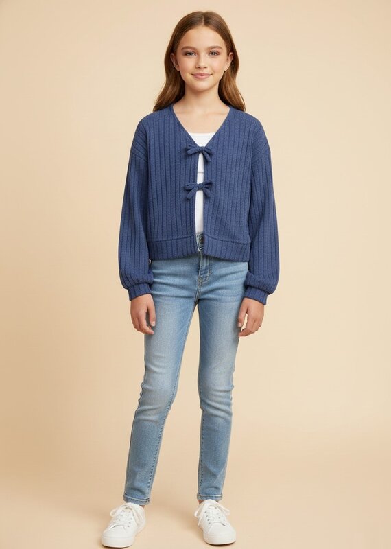 509 Broadway Girls Tie Front Cardigan